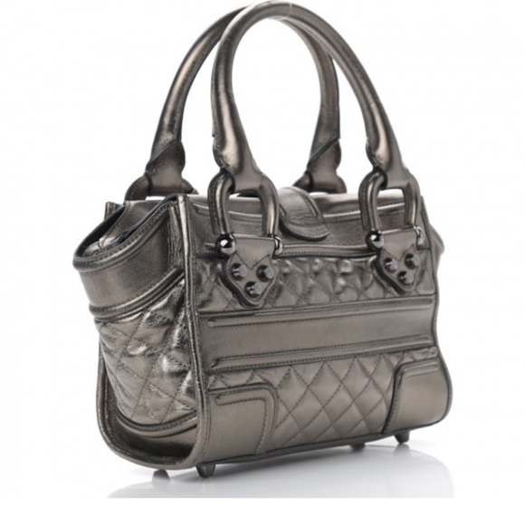 Burberry Metallic Calfskin Quilted Mini Manor Tote Pewter - Picture 2 of 9